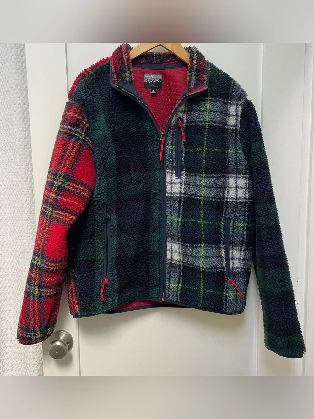 J. Crew Nordic Polartec Mixed Plaid Medium Sherpa Fleece Jacket Full Pile Zip Up